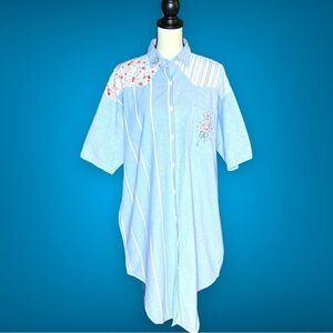 Chandri Cottagecore Grannycore Patchwork Denim Floral Accented Shirt Dress OS